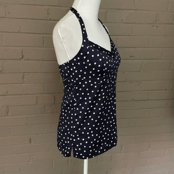 J Crew Midnight Navy Blue & White Polka Dot Pin-Up Halter Crop Tank Top 0 XS - Picture 7 of 10